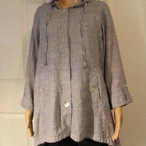 JNY JONES NEW YORK WOMEN BLACK/WHITE STRIPES W/HOOD & POCKETS